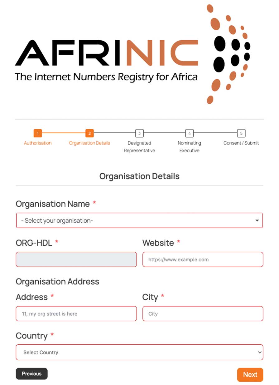 Screenshot: Enter your organisation's details