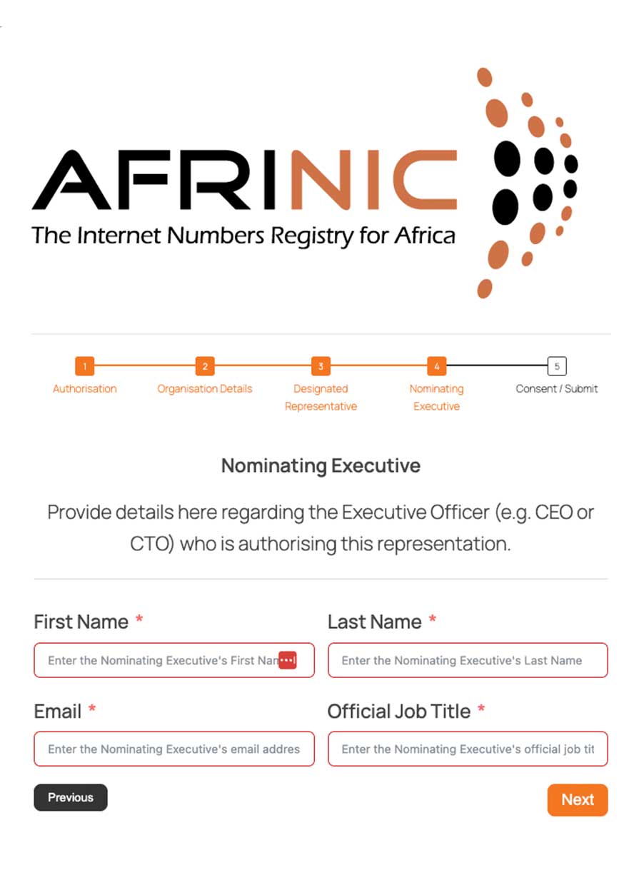Screenshot: Enter details of the executive who signed your Designation Letter