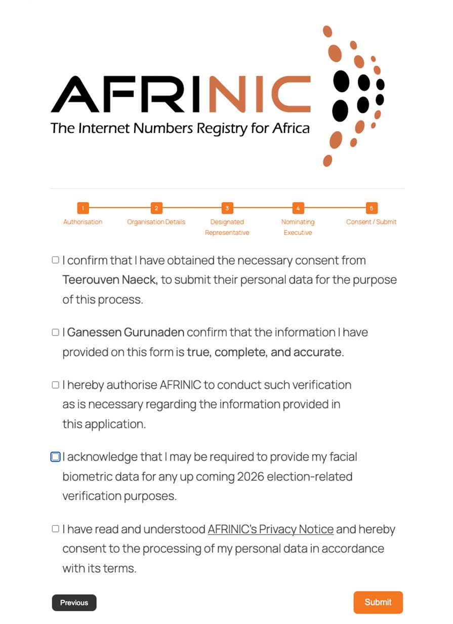 Screenshot: Read and agree to the various notices